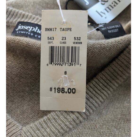 NEW Joseph Lyman Mens Cashmere Sweater Small Beige Taupe V-Neck Quiet Luxury - Picture 7 of 10